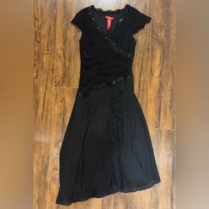 Sangria Black Ruffled Midi Dress with Sequin Trim